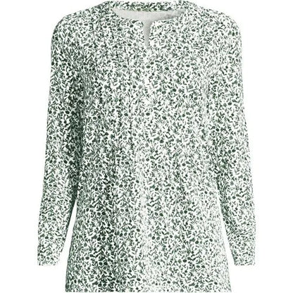 Womens Long Sleeve Lightweight Jersey Pintuck Button Tunic Blouse