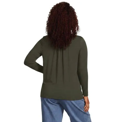 Womens Long Sleeve Lightweight Jersey Pintuck Button Tunic Blouse