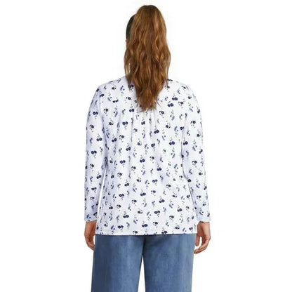 Womens Long Sleeve Lightweight Jersey Pintuck Button Tunic Blouse