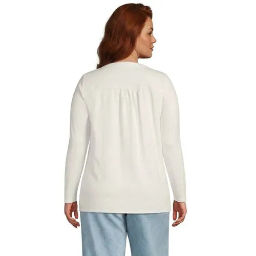Womens Long Sleeve Lightweight Jersey Pintuck Button Tunic Blouse