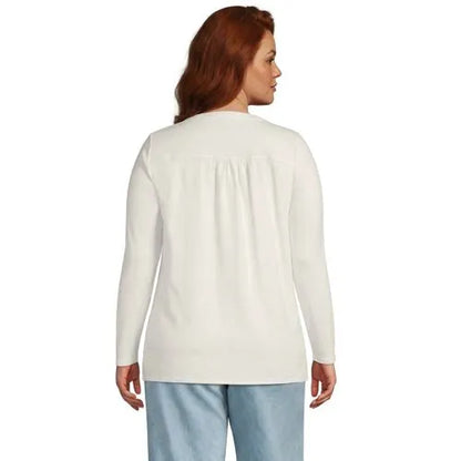 Womens Long Sleeve Lightweight Jersey Pintuck Button Tunic Blouse