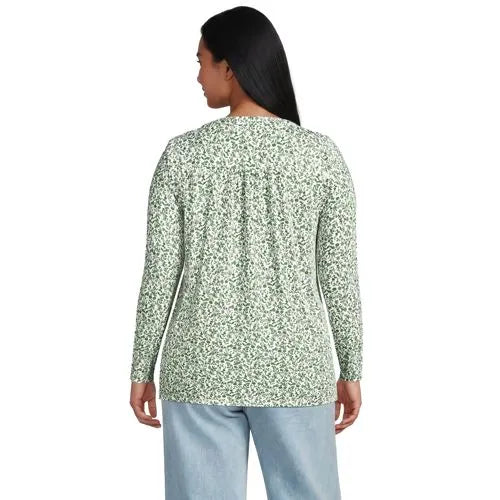 Womens Long Sleeve Lightweight Jersey Pintuck Button Tunic Blouse