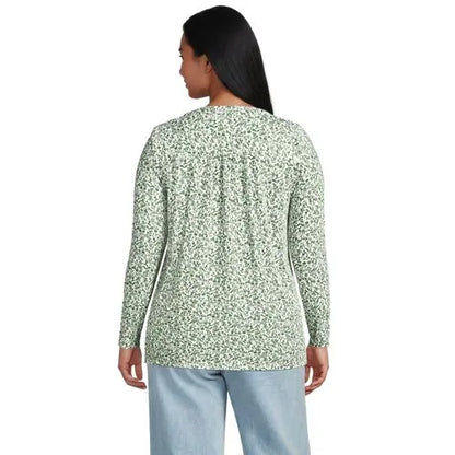 Womens Long Sleeve Lightweight Jersey Pintuck Button Tunic Blouse