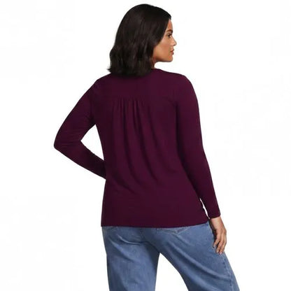 Womens Long Sleeve Lightweight Jersey Pintuck Button Tunic Blouse