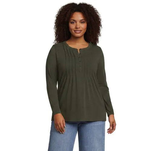 Womens Long Sleeve Lightweight Jersey Pintuck Button Tunic Blouse