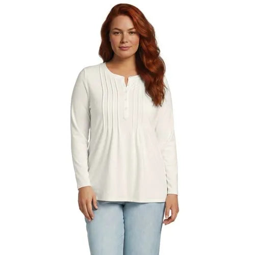 Womens Long Sleeve Lightweight Jersey Pintuck Button Tunic Blouse