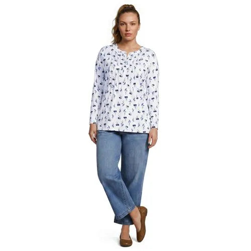 Womens Long Sleeve Lightweight Jersey Pintuck Button Tunic Blouse