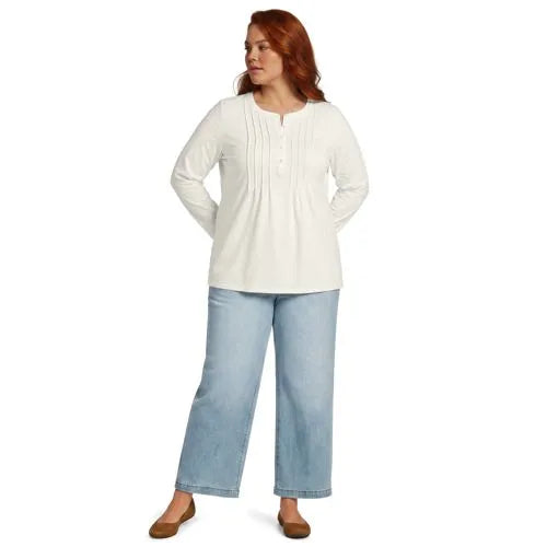 Womens Long Sleeve Lightweight Jersey Pintuck Button Tunic Blouse