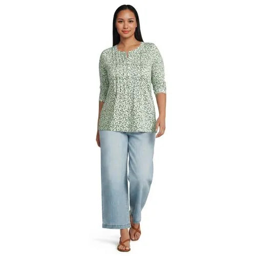 Womens Long Sleeve Lightweight Jersey Pintuck Button Tunic Blouse