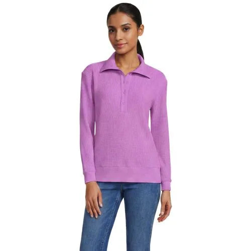 Women's Long Sleeve Waffle Button Up Henley