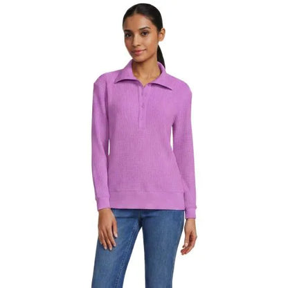 Women's Long Sleeve Waffle Button Up Henley