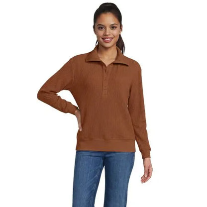 Women's Long Sleeve Waffle Button Up Henley
