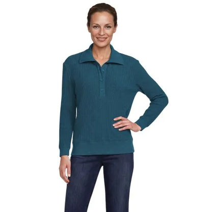 Women's Long Sleeve Waffle Button Up Henley