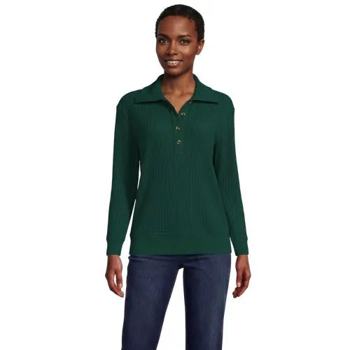 Women's Long Sleeve Waffle Button Up Henley