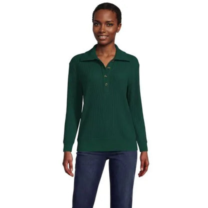 Women's Long Sleeve Waffle Button Up Henley