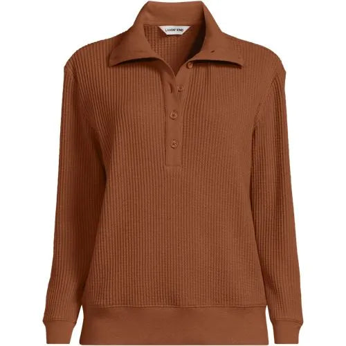 Women's Long Sleeve Waffle Button Up Henley