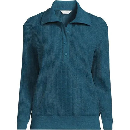 Women's Long Sleeve Waffle Button Up Henley