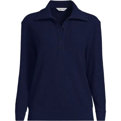 Women's Long Sleeve Waffle Button Up Henley