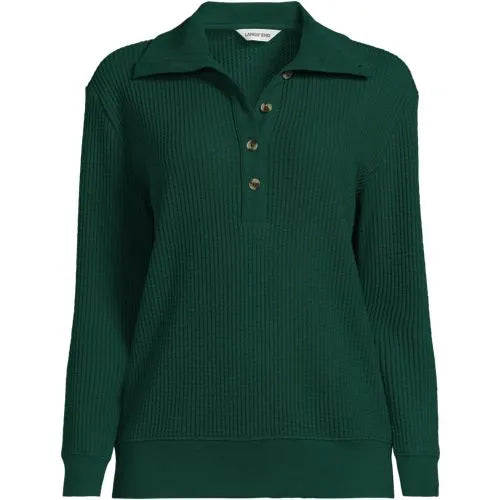 Women's Long Sleeve Waffle Button Up Henley
