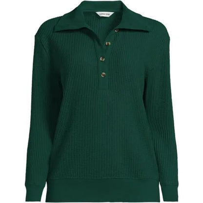 Women's Long Sleeve Waffle Button Up Henley