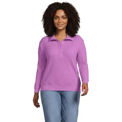 Women's Long Sleeve Waffle Button Up Henley
