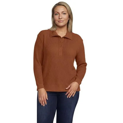 Women's Long Sleeve Waffle Button Up Henley