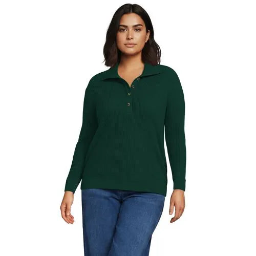 Women's Long Sleeve Waffle Button Up Henley