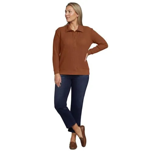 Women's Long Sleeve Waffle Button Up Henley
