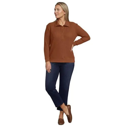 Women's Long Sleeve Waffle Button Up Henley