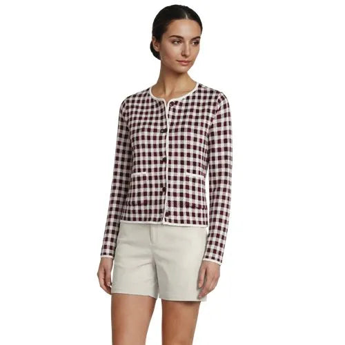 Women's Fine Gauge Cotton Jacquard Blazer Sweater