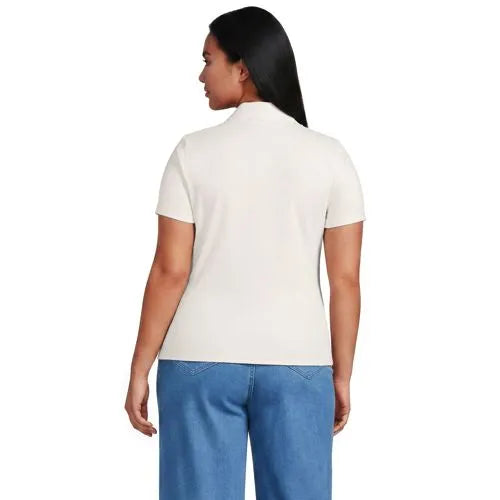 Women's Short Sleeve Micro Rib Woven Collar Polo