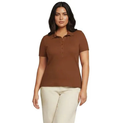 Women's Short Sleeve Micro Rib Woven Collar Polo