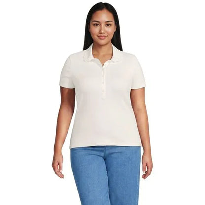 Women's Short Sleeve Micro Rib Woven Collar Polo