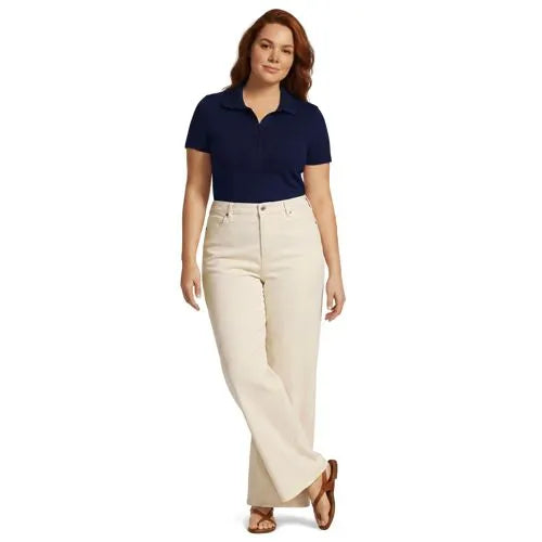 Women's Short Sleeve Micro Rib Woven Collar Polo