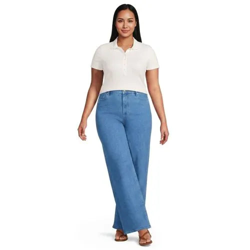 Women's Short Sleeve Micro Rib Woven Collar Polo