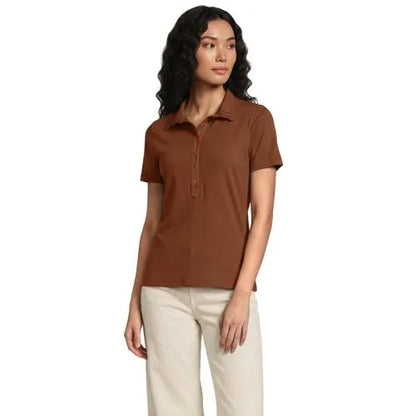 Women's Short Sleeve Micro Rib Woven Collar Polo