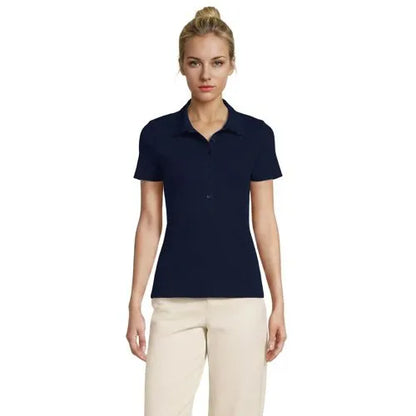 Women's Short Sleeve Micro Rib Woven Collar Polo