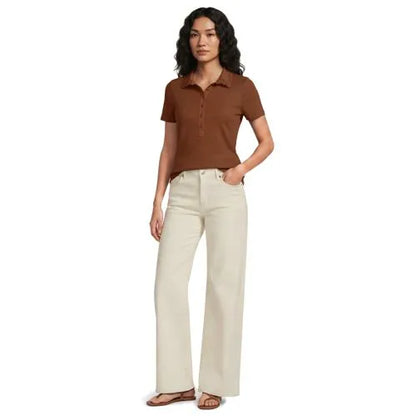 Women's Short Sleeve Micro Rib Woven Collar Polo