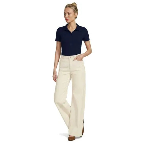Women's Short Sleeve Micro Rib Woven Collar Polo
