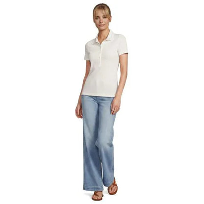 Women's Short Sleeve Micro Rib Woven Collar Polo