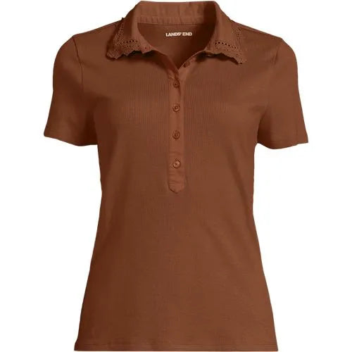 Women's Short Sleeve Micro Rib Woven Collar Polo