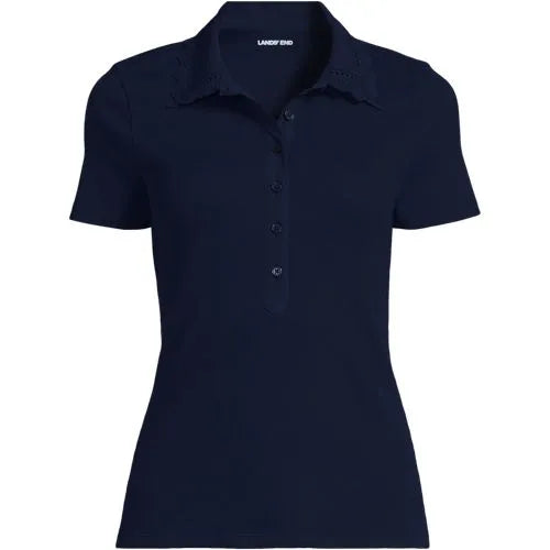 Women's Short Sleeve Micro Rib Woven Collar Polo