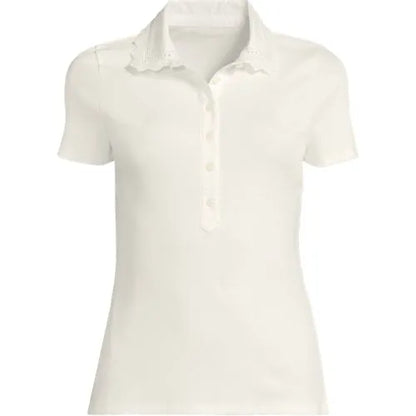 Women's Short Sleeve Micro Rib Woven Collar Polo