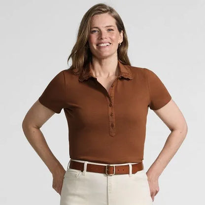 Women's Short Sleeve Micro Rib Woven Collar Polo