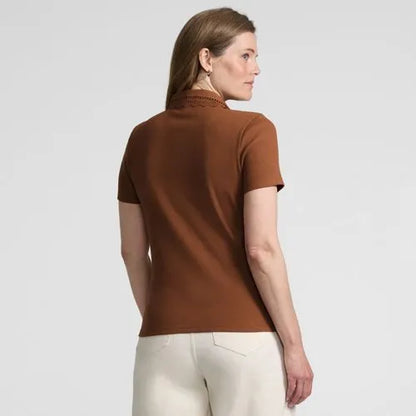 Women's Short Sleeve Micro Rib Woven Collar Polo