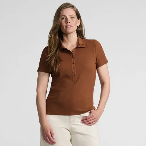 Women's Short Sleeve Micro Rib Woven Collar Polo