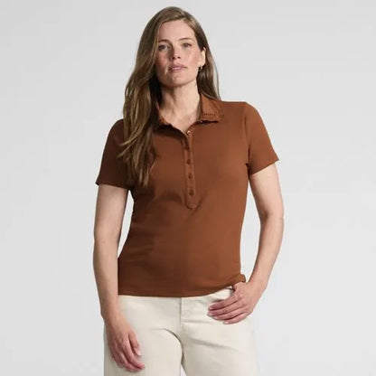 Women's Short Sleeve Micro Rib Woven Collar Polo