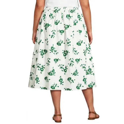 Women's Poplin Pull On Midi Skirt