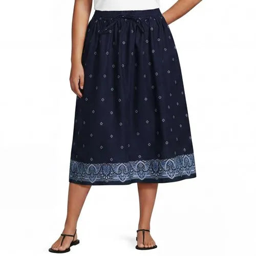 Women's Poplin Pull On Midi Skirt