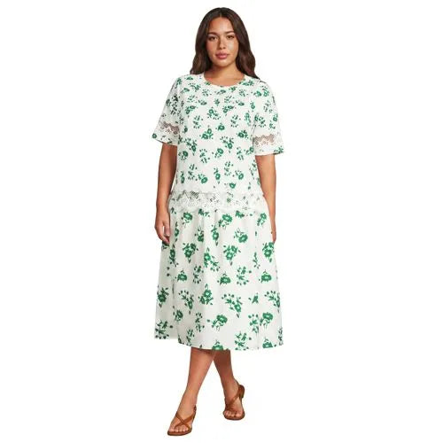 Women's Poplin Pull On Midi Skirt
